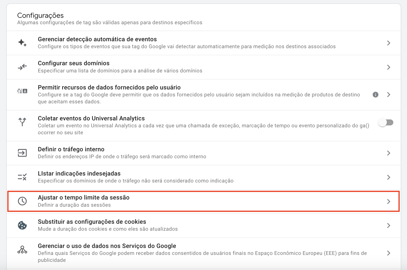 Ajustar tempo limite da sessão