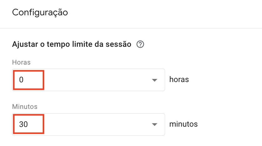 Configuração horas e minutos da sessão