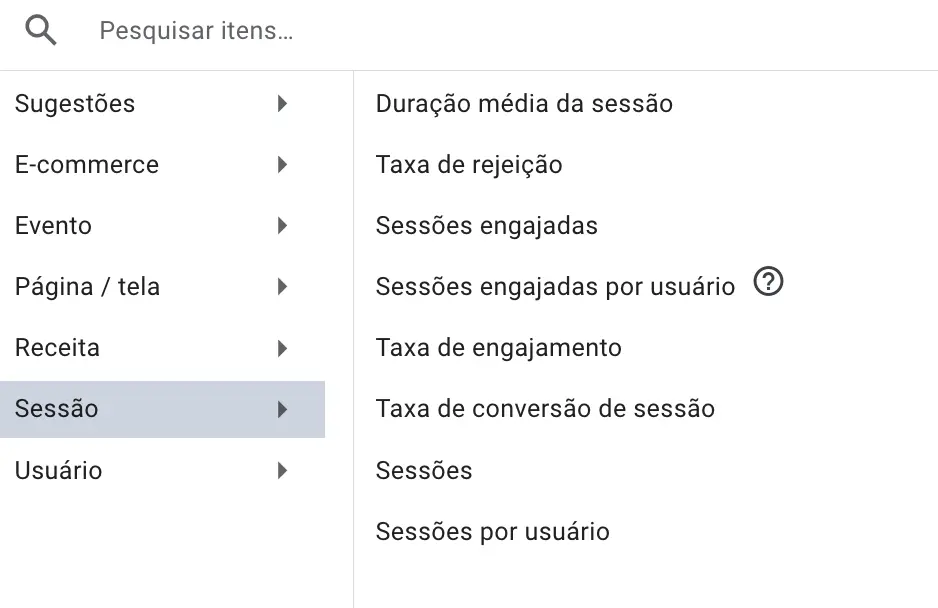 Métricas de sessão no GA4