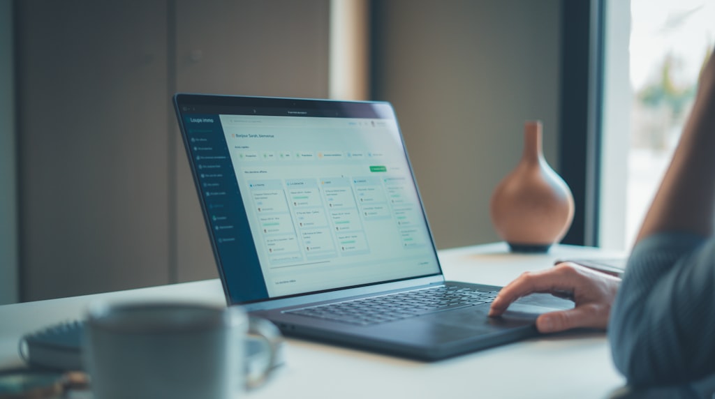 Pessoa trabalhando em um laptop supervisionando o CRM