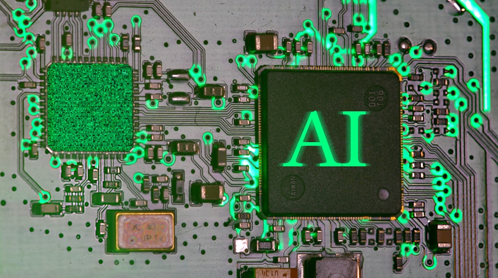 Chip de IA brilhando em uma placa de circuito