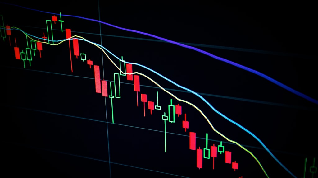 Gráfico de velas do mercado financeiro em tela escura